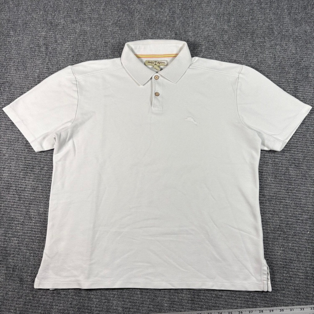 Tommy Bahama Polo Shirt Mens Large White Excellent Short Sleeve Pique Marlin